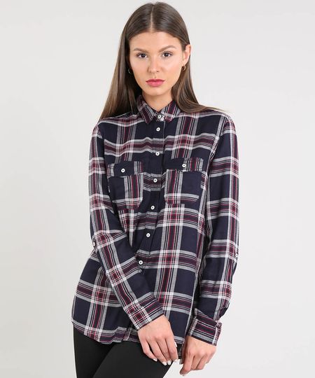 Camisa-Feminina-Estampada-Xadrez-Manga-Longa-Azul-Marinho-9365399-Azul_Marinho_1