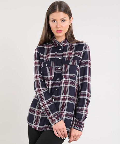 Camisa-Feminina-Estampada-Xadrez-Manga-Longa-Azul-Marinho-9365399-Azul_Marinho_1