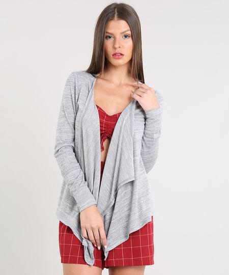 Capa Feminina Básica em Tricô Cinza Mescla Menor preço em Capa Feminina Básica em Tricô Cinza Mescla