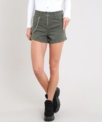 Short-de-Sarja-Feminino-Hot-Pant-Cintura-Alta-com-Corrente-Verde-Militar-9539061-Verde_Militar_1