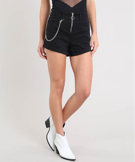Short-de-Sarja-Feminino-Hot-Pant-com-Corrente-Preto-9539060-Preto_1