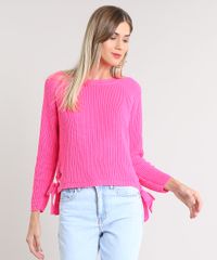 Sueter-Feminino-com-Lace-Up-em-Trico-Rosa-Neon-9505951-Rosa_Neon_1