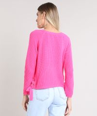 Sueter-Feminino-com-Lace-Up-em-Trico-Rosa-Neon-9505951-Rosa_Neon_2