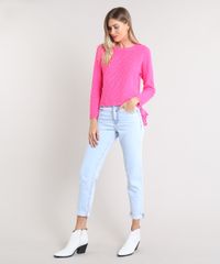 Sueter-Feminino-com-Lace-Up-em-Trico-Rosa-Neon-9505951-Rosa_Neon_3
