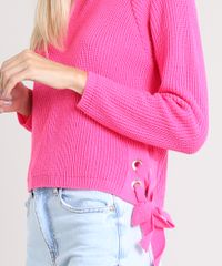 Sueter-Feminino-com-Lace-Up-em-Trico-Rosa-Neon-9505951-Rosa_Neon_4
