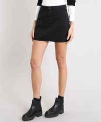 Saia-de-Sarja-Feminina-Curta-Estampada-de-Poa-Preta-9539064-Preto_1