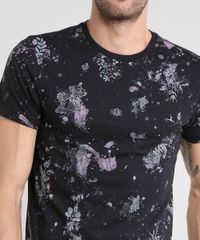 Camiseta-Masculina-Slim-Fit-Estampada-de-Respingos-Manga-Curta-Gola-Careca-Preta-9388103-Preto_4