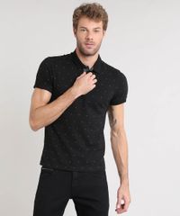Polo-Masculina-Slim-Fit-Estampada-Mini-Print-Manga-Curta-Preta-9448688-Preto_1