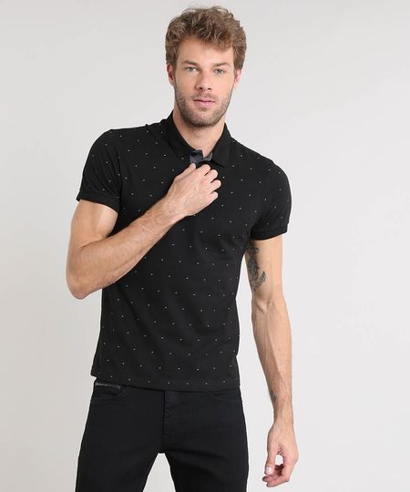 Polo-Masculina-Slim-Fit-Estampada-Mini-Print-Manga-Curta-Preta-9448688-Preto_1