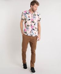 Camisa-Masculina-Estampada-Floral-Manga-Curta-Bege-9419531-Bege_3