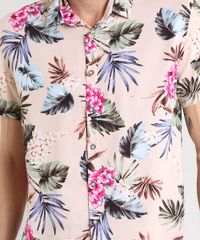 Camisa-Masculina-Estampada-Floral-Manga-Curta-Bege-9419531-Bege_4
