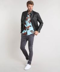 Camisa-Masculina-Estampada-de-Folhagem-Manga-Curta-Verde-Agua-9466282-Verde_Agua_3