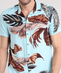 Camisa-Masculina-Estampada-de-Folhagem-Manga-Curta-Verde-Agua-9466282-Verde_Agua_4