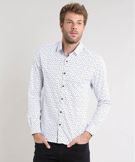 Camisa-Masculina-Slim-Estampada-Mini-Print-Manga-Longa-Branca-9477774-Branco_1