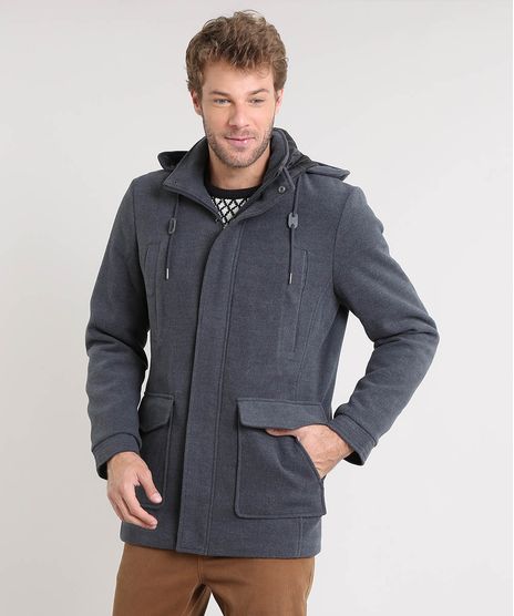 Casaco-Masculino-Longo-com-Bolsos-e-Capuz-Removivel-Cinza-Mescla-Escuro-9351823-Cinza_Mescla_Escuro_1
