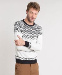 Sueter-Masculino-com-Estampa-Geometrica-em-Trico-Kaki-Claro-9349172-Kaki_Claro_1