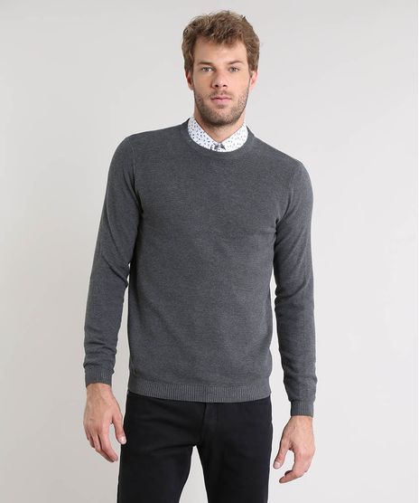 Sueter-Masculino-Slim-Fit-Texturizado-em-Trico-Cinza-Mescla-Escuro-9323974-Cinza_Mescla_Escuro_1