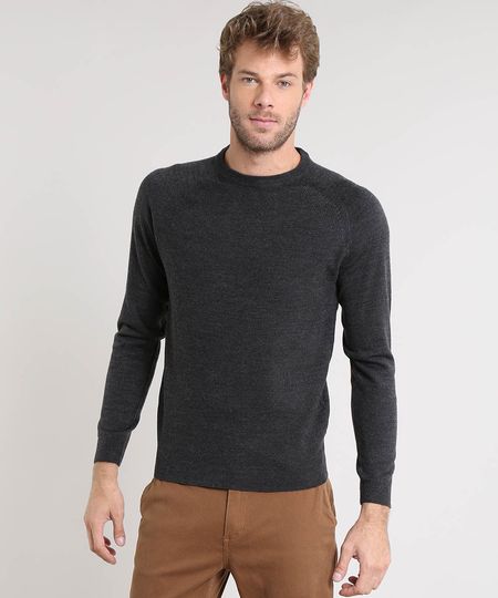Sueter-Masculino-em-Trico-com-Recorte-em-Suede-Cinza-Mescla-Escuro-9327987-Cinza_Mescla_Escuro_1