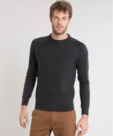 Sueter-Masculino-em-Trico-com-Recorte-em-Suede-Cinza-Mescla-Escuro-9327987-Cinza_Mescla_Escuro_1