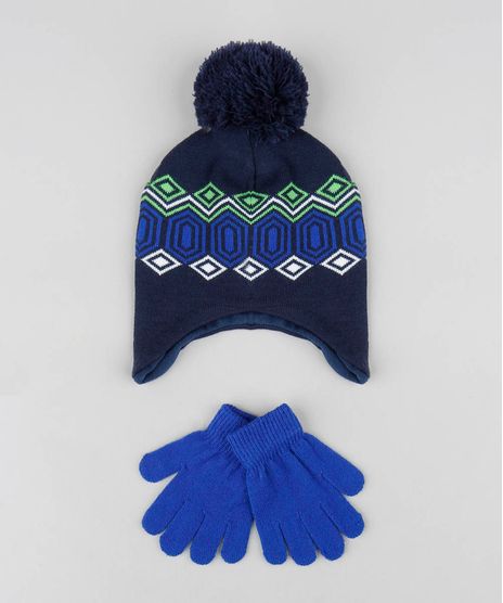 Kit-de-Gorro-Infantil-com-Pompom---Luva-em-Trico-Azul-Marinho-9369101-Azul_Marinho_2