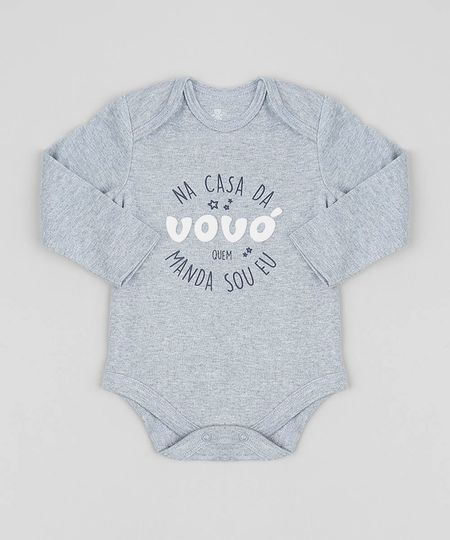 Body Infantil "Na Casa da Vovó Quem Manda Sou Eu" Manga Longa Decote Redondo Cinza Mescla Menor preço em Body Infantil "Na Casa da Vovó Quem Manda Sou Eu" Manga Longa Decote Redondo Cinza Mescla