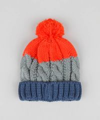 Gorro-Infantil-em-Trico-com-Listras-e-Pompom-Laranja-9360562-Laranja_1