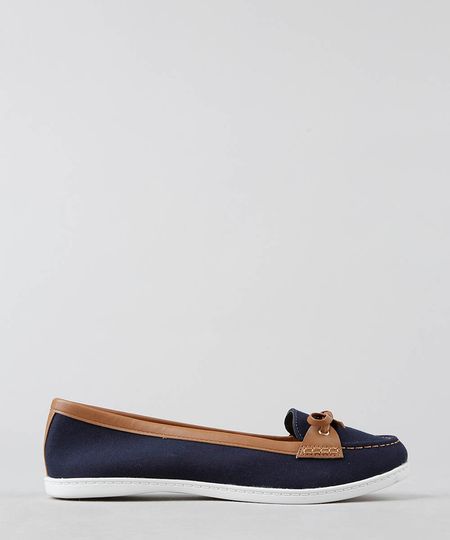 Sapatilha Mocassim Feminina Moleca em Lona com Laço Azul Marinho Menor preço em Sapatilha Mocassim Feminina Moleca em Lona com Laço Azul Marinho