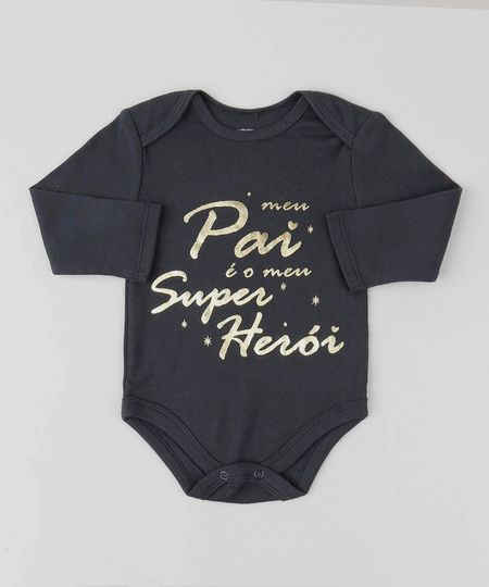 Body Infantil "Meu Pai É o Meu Super Herói" Manga Longa Decote Redondo Preto Menor preço em Body Infantil "Meu Pai É o Meu Super Herói" Manga Longa Decote Redondo Preto