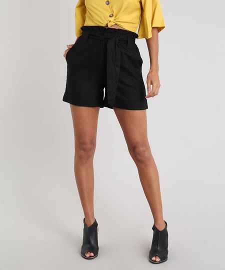 Short Feminino Clochard em Linho com Bolsos Preto Menor preço em Short Feminino Clochard em Linho com Bolsos Preto