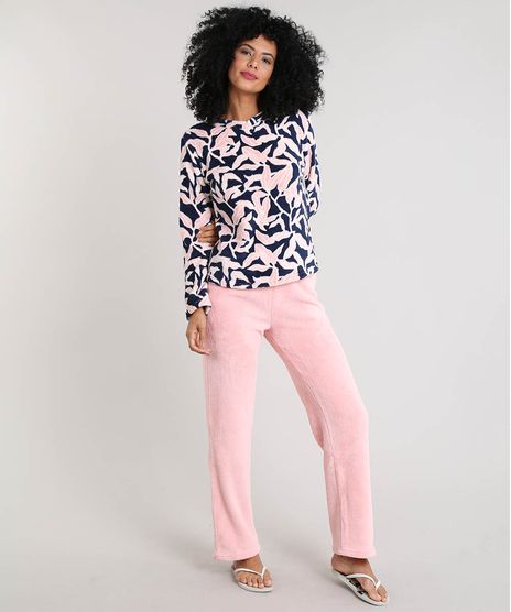 Pijama-Feminino-em-Plush-Estampado-de-Folhagem-Rosa-Claro-9371916-Rosa_Claro_1
