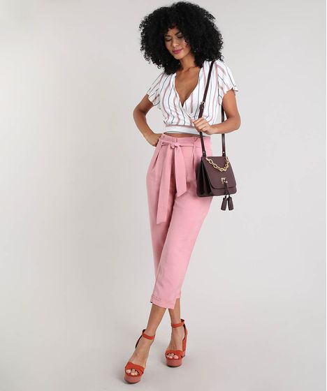 calça pantacourt rosa bebe