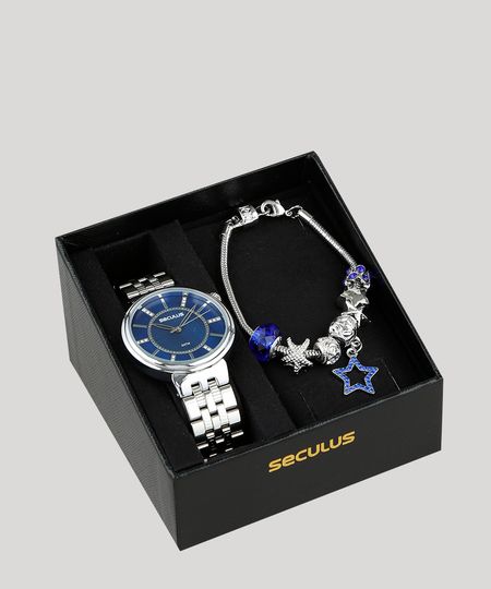 Kit de Relógio Analógico Seculus Feminino + Pulseira - 20625L0SVNS3K Prateado - Único Menor preço em Kit de Relógio Analógico Seculus Feminino + Pulseira - 20625L0SVNS3K Prateado - Único