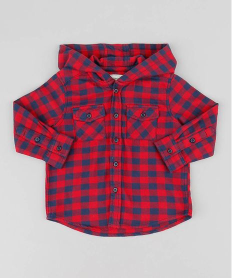 Camisa-Infantil-Estampada-Xadrez-com-Capuz-Manga-Longa-Vermelha-9378954-Vermelho_1