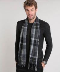 Cachecol-Masculino-em-Trico-Xadrez-Cinza-9364096-Cinza_2