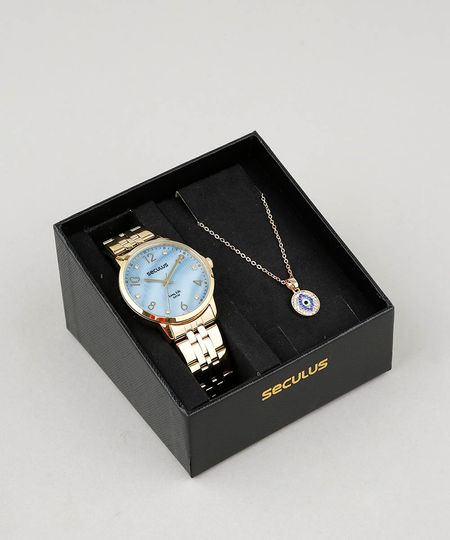 Kit de Relógio Analógico Seculus Feminino + Colar - 28947LPSVDA2K Dourado - Único Menor preço em Kit de Relógio Analógico Seculus Feminino + Colar - 28947LPSVDA2K Dourado - Único