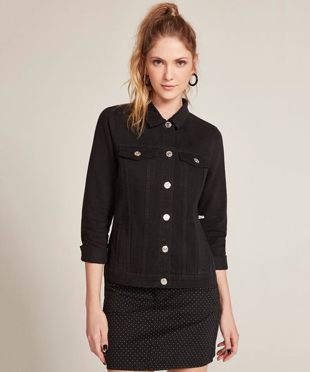Jaqueta-de-Sarja-Feminina-com-Bolsos-Preta-9463445-Preto_1