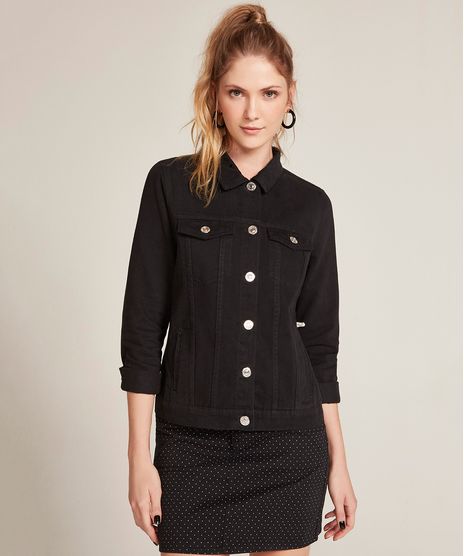 Jaqueta-de-Sarja-Feminina-com-Bolsos-Preta-9463445-Preto_1