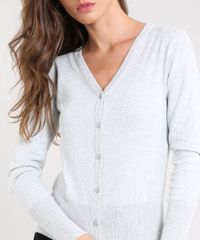 Cardigan-Feminino-Basico-em-Trico-Decote-V-Cinza-Mescla-Claro-9325341-Cinza_Mescla_Claro_4