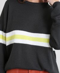 Sueter-Feminino-em-Trico-com-Listra-Decote-Redondo-Chumbo-9357971-Chumbo_4