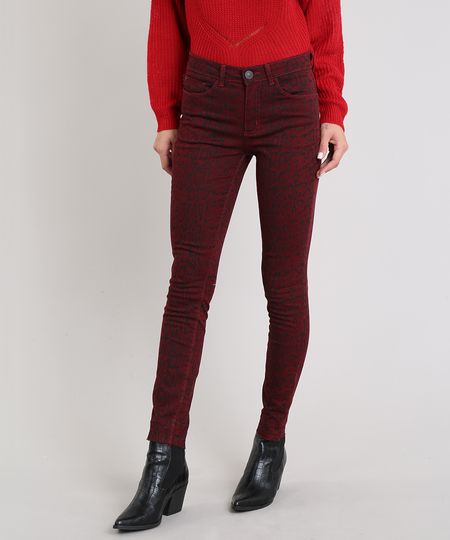 Calca-de-Sarja-Feminina-Skinny-Estampada-Animal-Print-Vinho-9539058-Vinho_1