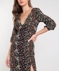Vestido-Feminino-Midi-Estampado-Floral-com-Fenda-Manga-3-4-Preto-9440639-Preto_4