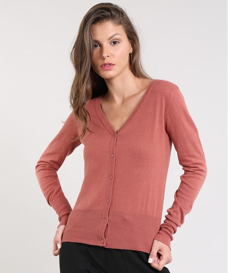 Cardigan-Feminino-Basico-em-Trico-Decote-V-Rosa-Escuro-9325341-Rosa_Escuro_1