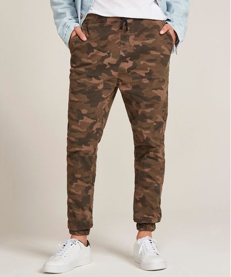 Calca-Jogger-Skinny-Masculina-Estampada-Camuflada-com-Bolsos-Marrom-9367325-Marrom_1