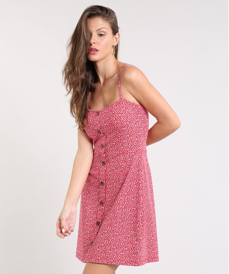 Vestido-Feminino-Curto-Estampado-Floral-com-Botoes-Alca-Fina-Vermelho-9481425-Vermelho_1