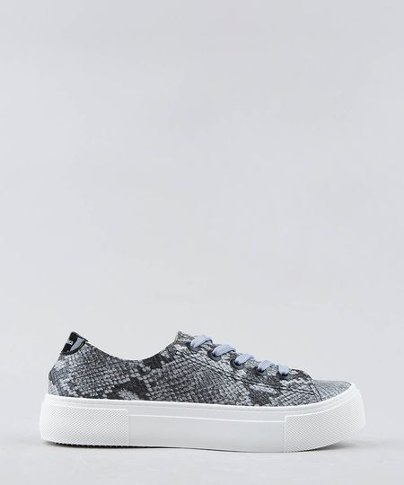 Tênis Feminino Moleca Flat Form Estampado Animal Print Cinza Menor preço em Tênis Feminino Moleca Flat Form Estampado Animal Print Cinza