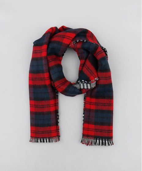Cachecol-Feminino-em-Trico-Estampado-Xadrez-Dupla-Face-Preto-9401556-Preto_1
