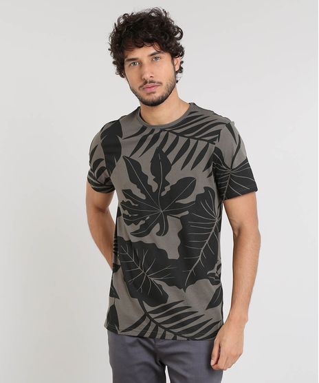Camiseta-Masculina-Slim-Fit-Estampada-de-Folhagem-Manga-Curta-Gola-Careca-Verde-Militar-9456203-Verde_Militar_1