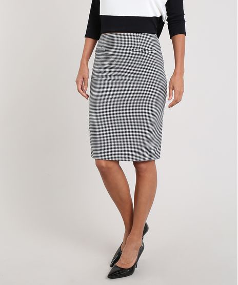 Saia-Lapis-Feminina-Estampada-Pied-de-Poule-Preta-9422759-Preto_1