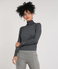 Sueter-Feminino-em-Trico-com-Botoes-Gola-Role-Cinza-Mescla-Escuro-9425763-Cinza_Mescla_Escuro_1 Sueter-Feminino-em-Trico-com-Botoes-Gola-Role-Cinza-Mescla-Escuro-9425763-Cinza_Mescla_Escuro_1