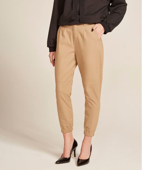 Calca-de-Sarja-Feminina-Jogger-com-Bolsos-Kaki-9453697-Kaki_1